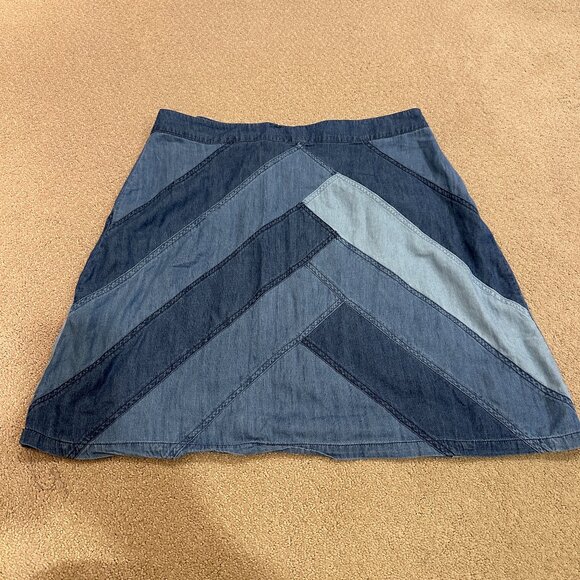 Ashley Stewart Skirt Patchwork A-Line Chambray Denim Side Zip Boho Preppy Sz 18 - Picture 1 of 9